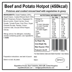 Expedition Foods Beef And Potato Hotpot (450kcal) -Camp and Hike Store beef and potato hotpot 450kcal v6 label