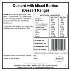Expedition Foods Custard With Mixed Berries (450kcal) -Camp and Hike Store custard with mixed berries dessert range v7 label
