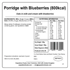 Expedition Foods Porridge With Blueberries (800kcal) 8 Expedition Foods Porridge With Blueberries (800kcal) -Camp and Hike Store expedition foods porridge with blueberries 800kcal stats