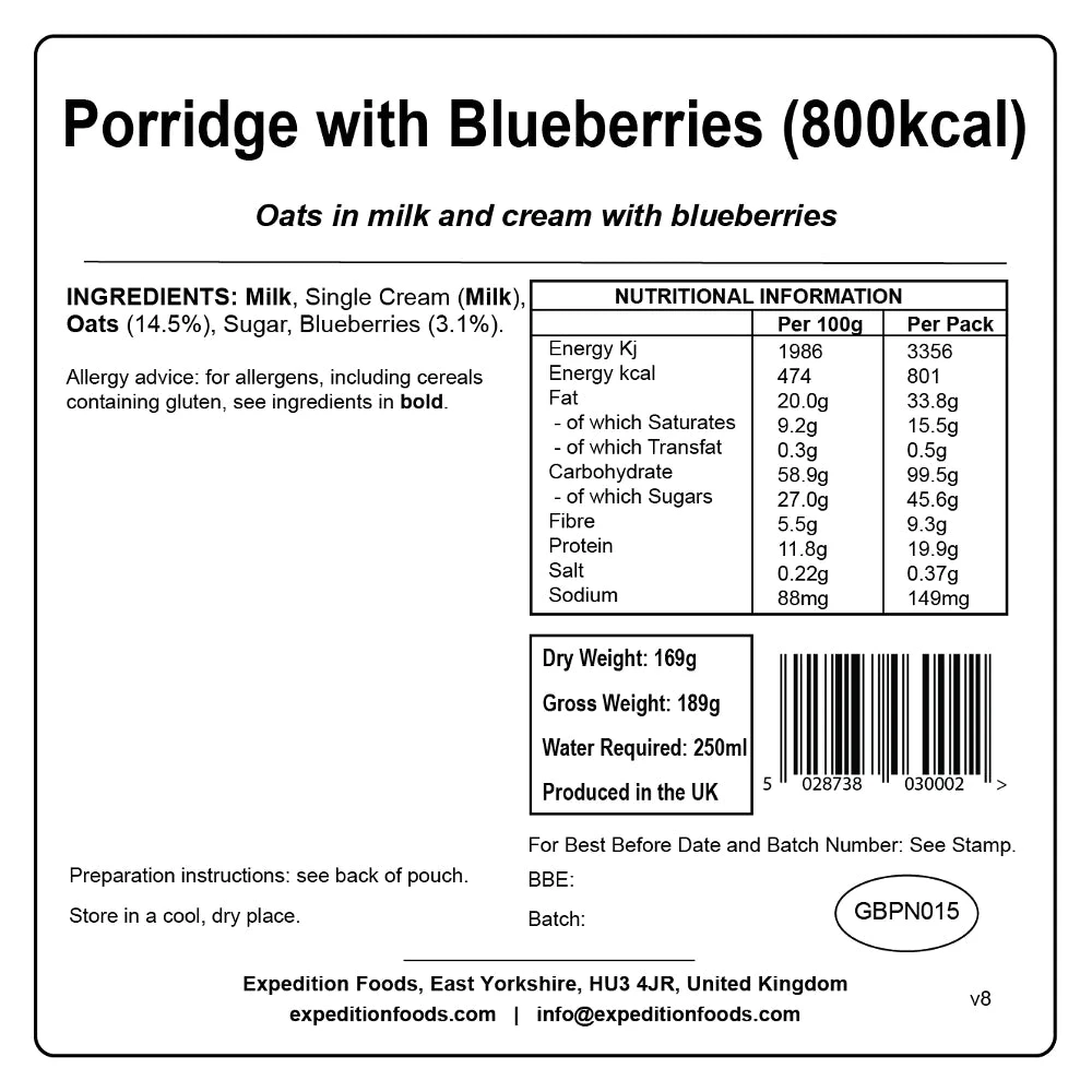Expedition Foods Porridge With Blueberries (800kcal) 5 Expedition Foods Porridge With Blueberries (800kcal) - Image 3