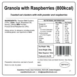 Expedition Foods Granola With Raspberries (800kcal) -Camp and Hike Store granola with raspberries 800kcal v7 label