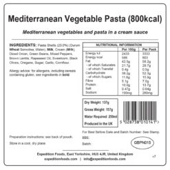 Expedition Foods Mediterranean Vegetable Pasta (800kcal) -Camp and Hike Store mediterranean vegetable pasta 800kcal v7 label 01 149d3ace a51d 4b3a ab2b 01291da4286b