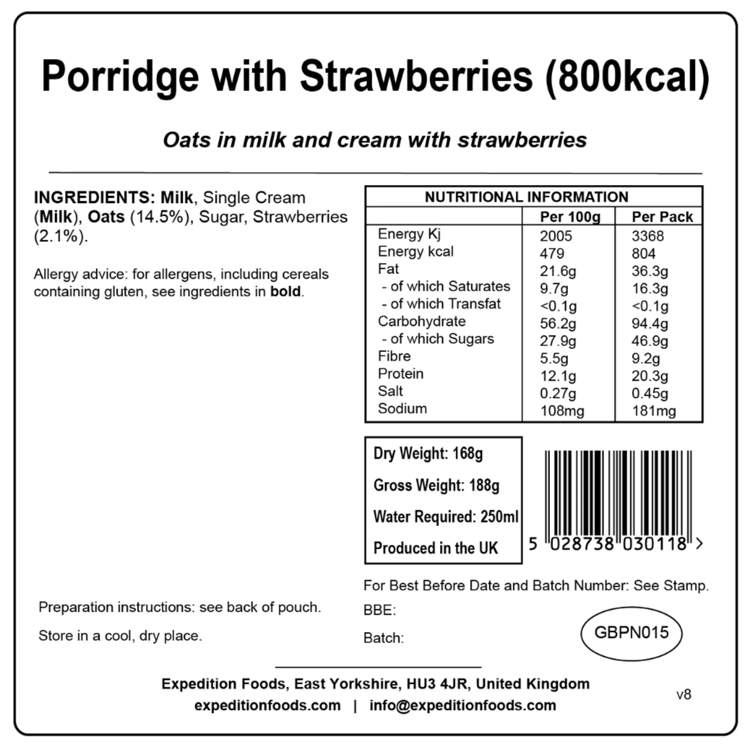 Expedition Foods Porridge With Strawberries (800kcal) 5 Expedition Foods Porridge With Strawberries (800kcal) - Image 3