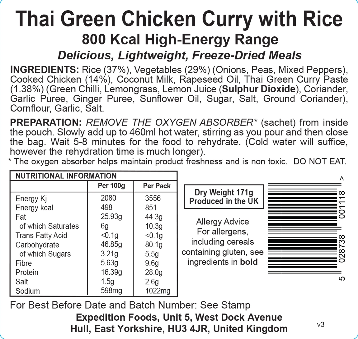 Expedition Foods Thai Green Chicken Curry With Rice (800kcal) 5 Expedition Foods Thai Green Chicken Curry With Rice (800kcal) - Image 3