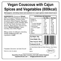 Expedition Foods Couscous With Cajun Spices And Vegetables (800kcal) -Camp and Hike Store vegan couscous with cajun spices and vegetables 800kcal v3 label